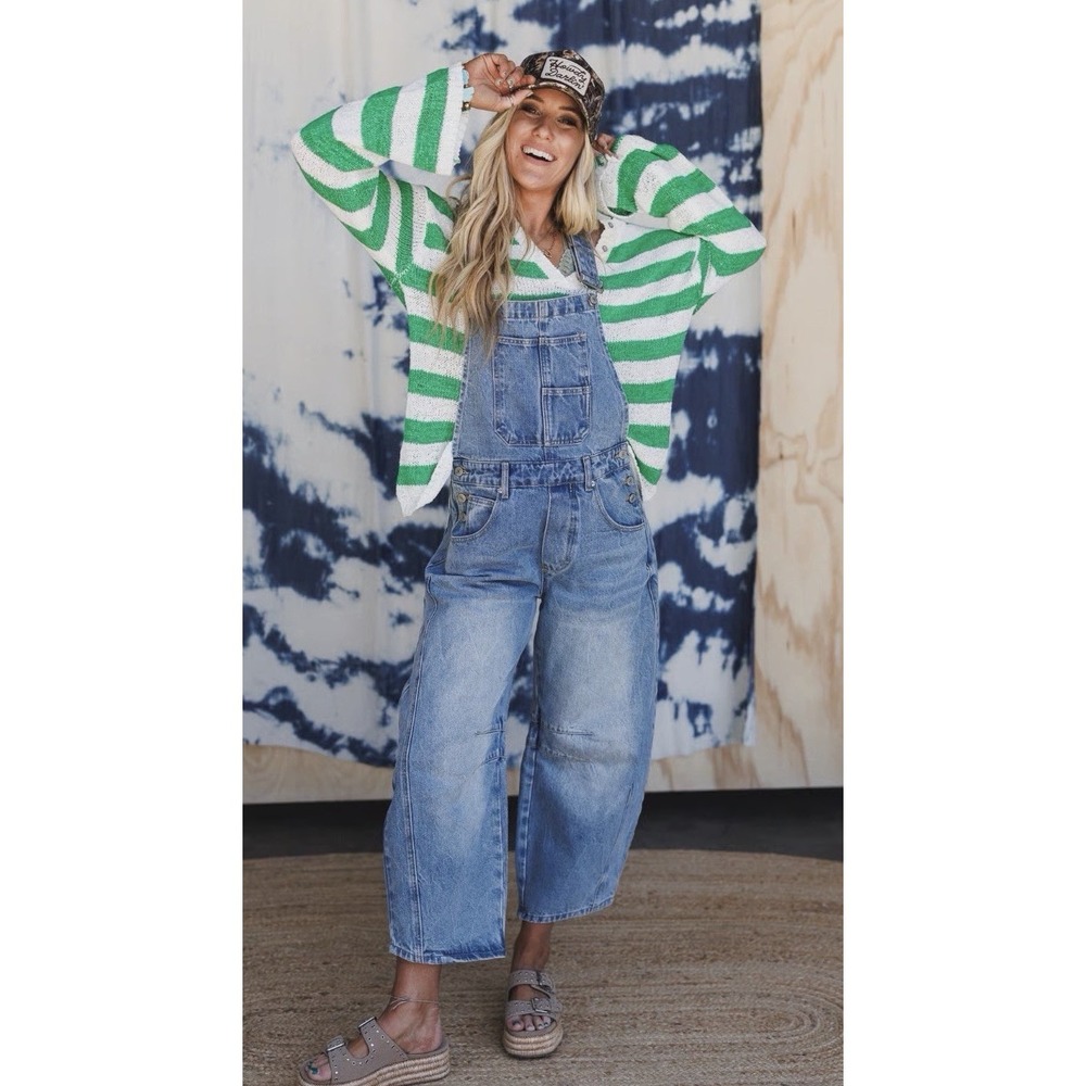 Women's Overalls eesome city streets barrel leg overalls Medium Boho Western